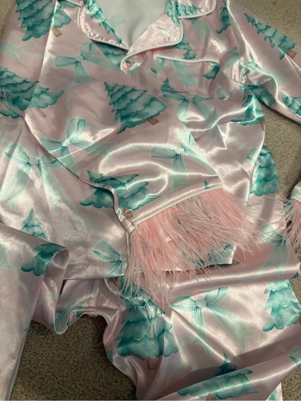Dreamers Pink Satin Shell-Print Pajama Top with Teal Accents